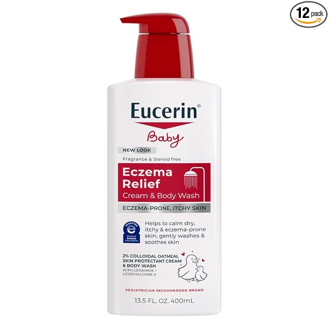 Eucerin Baby Eczema Relief Cream Body Wash, Fragrance Free Eczema Body Wash for Babies with Colloidal Oatmeal, 13.5 Fl Oz Bottle (Pack of 12)