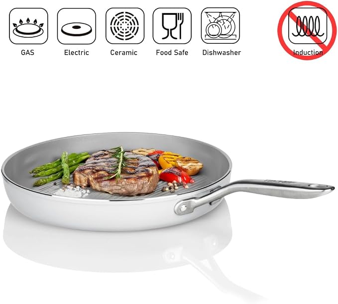 TECHEF - CeraTerra Collection, 12" Ceramic Nonstick Grill Pan (PTFE, PFAS, and PFOA Free), Made in Korea (12-in Grill Pan)
