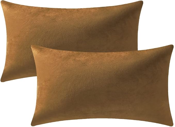 Lumbar Pillow Covers 12x20 Golden Brown: Pack of 2 Cozy Soft Velvet Rectangular Modern Luxury Decorative Throw Pillow Cases for Sofa Couch Living Room Bed Home Decor