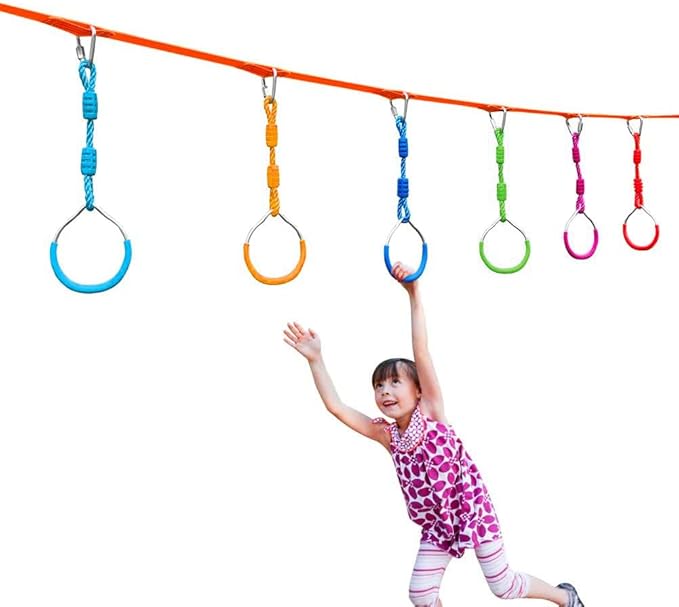 Swing Ninja Ring Indoor Outdoor Backyard PlaySet Fitness Gymnastic Training Equipment, 4 Pack Yellow Hanging Jungle Gym Fist Trapeze Monkey Bars Climbing Ring Ninja Warrior Obstacle Course Attachments