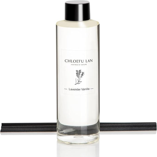 Lavender Reéd Diffuser Refill 200ml/6.76 fl oz Natural Essential Lavender Scented Oil - Best for Aromatherapy, SPA and Home, 0% Alcohol, Fresh & Long Lasting, Free Set of Diffuser Sticks