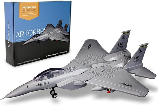ArtorBricks F-15 Eagle Fighter Airplane Military Building Set - 223 Piece Model Kit for Adults, Collectors & Hobbyists