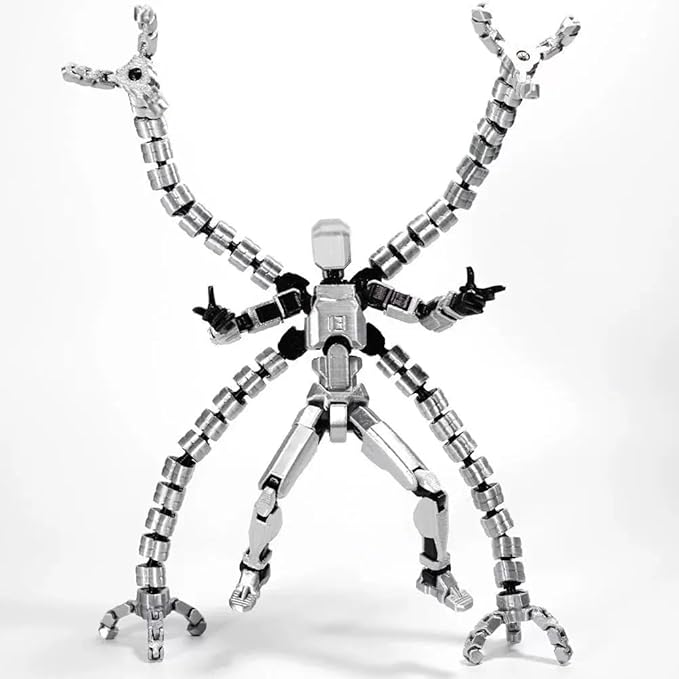 T13 3D Action Figure Set (Assembly Completed) 2 Pcs, 3D Printed Multi-Jointed, Titan 13 Action Figures, Multi-Articular Lucky Mobile Robot Nova,Desktop Decorations for Game Lovers Toys (Sliver Gold)