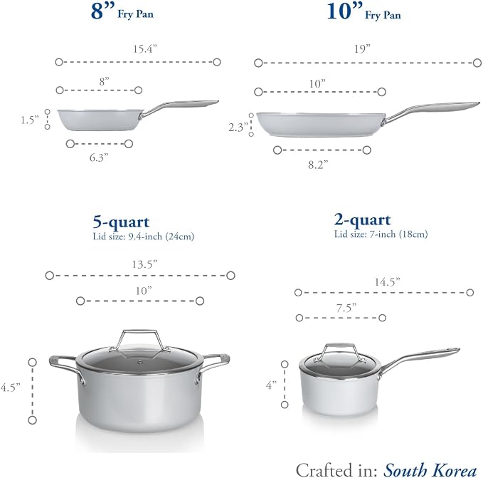 TECHEF - CeraTerra Collection Ceramic Nonstick Cookware Set (PTFE and PFOA Free Ceramic Exterior & Interior), Made in Korea, (6-Piece Set)