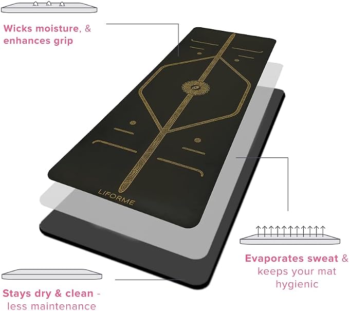 Liforme Travel Yoga mat – Patented Alignment System, Warrior-Like Grip, Non-Slip, Eco-Friendly, Ultra-Lightweight and Sweat Resistant, Made with Natural Rubber