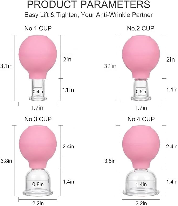 Professional Glass Facial Cupping Set & Therapy Kit – 4 PCS Silicone Vacuum Suction Cups for Face and Body, Anti-Wrinkle, Lifting, Muscle Pain Relief, Complete Cupping Massage Set for Home Use