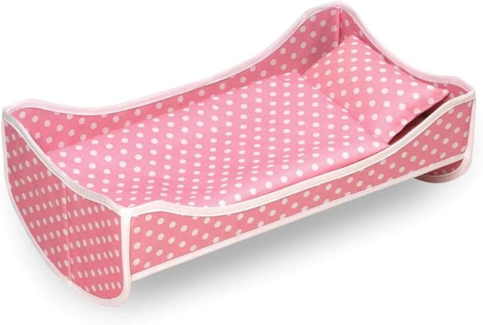 Badger Basket 3-in-1 Trolley Doll Carrier with Rocking Bed and Bedding – Adorable Pink Polka Dot Design for 18-Inch Dolls