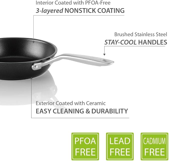 TECHEF - Onyx Collection 8-Inch Nonstick Frying Pan Skillet, PFOA-Free, Dishwasher Oven Safe, Stainless Steel Handle, Induction-Ready, Made in Korea (8-inch)
