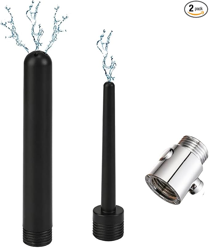 Douche Enema Nozzle With On/Off Water Control Valve Switch, Shower Attachment for Men and Women Portable Cleaner, Colonic System Kit for Most Shower Systems - ABS Black