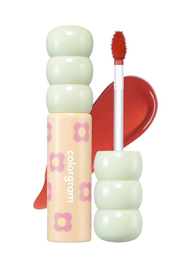 COLORGRAM Fruity Glass Tint 06 Joyful Tomato | | Korean Long Lasting & Waterproof Lip Stain l Glossy Dewy Lip Gloss, Highly Pigmented Bright Red Orange Shade with Glowing effect 0.11 Oz.