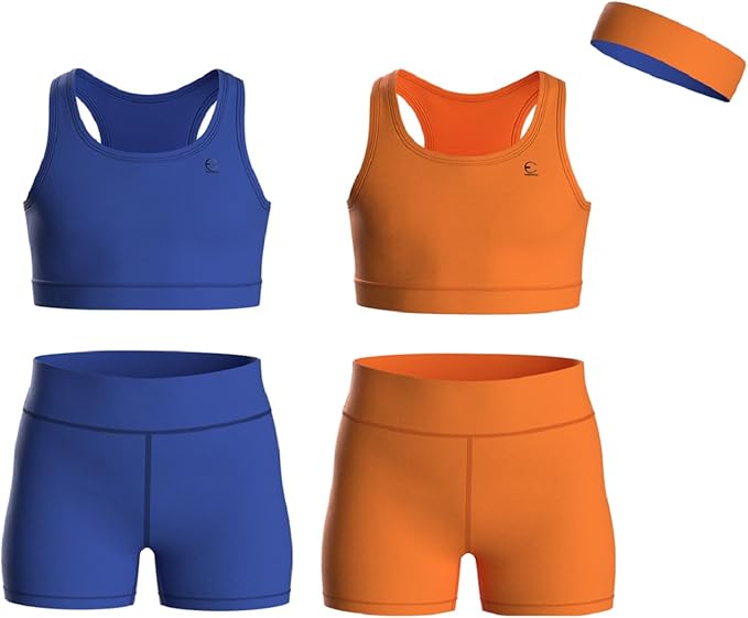 Girls Clothing Athletic Sets Sleeveless Crop Tank Tops & Bike Shorts Cheer, Gymnastics, Volleyball Size 3-16 (5 Pcs)