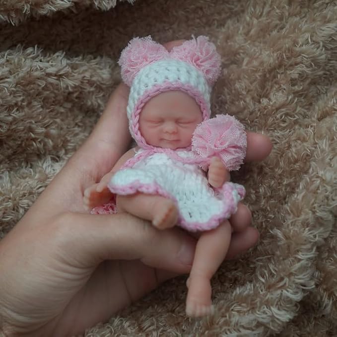 Mire & Mire 4.5 Inch Micro Sleeping Full Silicone Mini Baby Doll with Feeding Accessories Realistic Doll for Children 3+