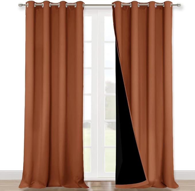 NICETOWN 100% Blackout Curtains for Windows, Pack of 2, Burnt Orange, 52" W x 120" L, Super Heavy-Duty Black Lined Total Darkness Drapes for Bedroom, Privacy Assured Window Treatment for Patio