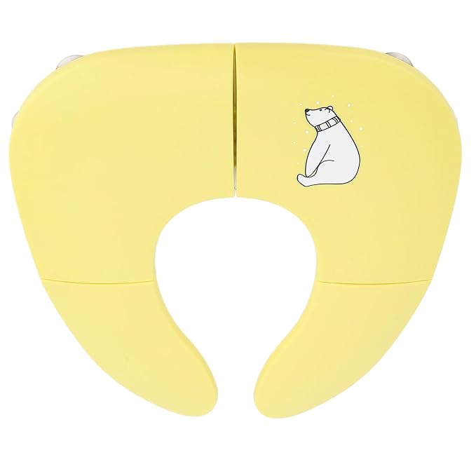 Generic Portable Folding Kids Toilet Cover with Nonslip Suction Cup, Outdoor Travel Potty Mat for Potty Training, Cartoon Design (Yellow)