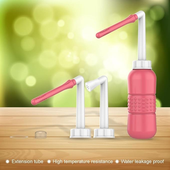 Wolfbeam 2in1 Portable Hand-held Vulva and Anus Cleaner, Pink+Green 450ML | Personal Health Vaginal Washing Container, Travel Urinal Spray Scrubber, Personal Hygiene