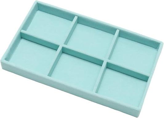 Velvet Jewelry Trays for Drawers, Blue 6 Grids | Stackable Jewelry Drawer Organizer, Earring Necklace Bracelet Holder Organizer Display Tray with Removable Dividers