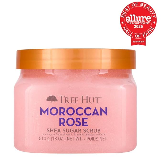 Tree Hut Moroccan Rose Shea Sugar Scrub, Mothers Day Gifts, Exfoliating & Hydrating Body Scrub with Shea Butter & Essential Oils, Smooth & Soften Skin, 18 oz