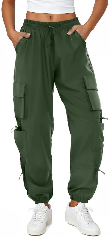 COPYLEAF Womens Parachute Cargo Pants with Pockets Quick Dry Hiking Pants Lightweight Water-Resistant Baggy Joggers