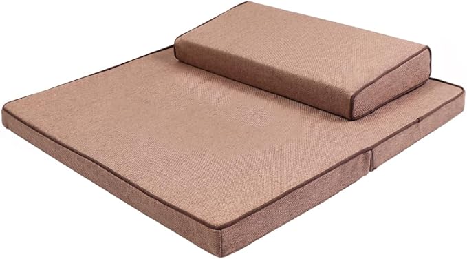 Portable Foldable Meditation Cushion Mat Set with Washable Cotton Linen Cover, Larger Thick Yoga Mat Bolster Floor Pillows Seating for Adults Meditation Accessories coffee-70cm