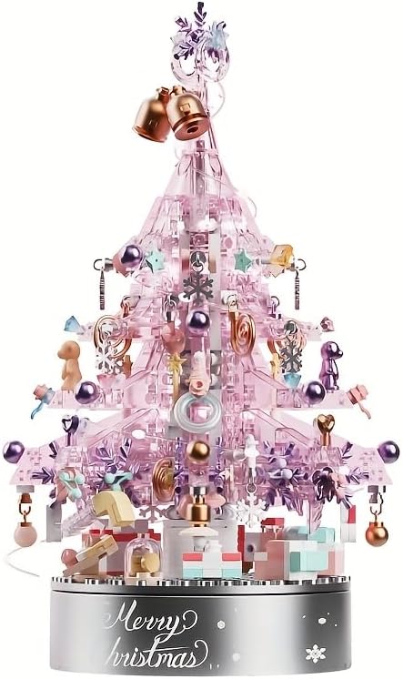 Christmas Tree Building Block Set, 730 PCS Christmas Music Box Bricks Model Kit, Construction Toy for Adults Girls