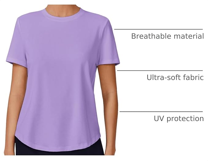 PINSPARK Soft Workout Tops for Women UPF 50+ Sun Protection Shirt Quick Dry Athletic Running Hiking Travel Basic Tee Shirts