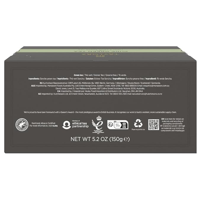 Taylors of Harrogate Pure Green Tea, Individually Wrapped Bags, 100 Count (Pack of 1), Delicate, Mellow and Crisp, Caffeinated, Enjoy Hot or Iced, 100 Teabags