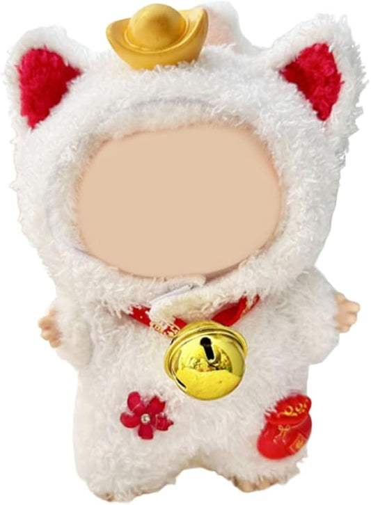 Clothes for 15/17cm Doll (No Doll), Fashion Outfit Set - Hat + Jumpsuit + Bell, Cute Dress Up Accessories (Kitten)