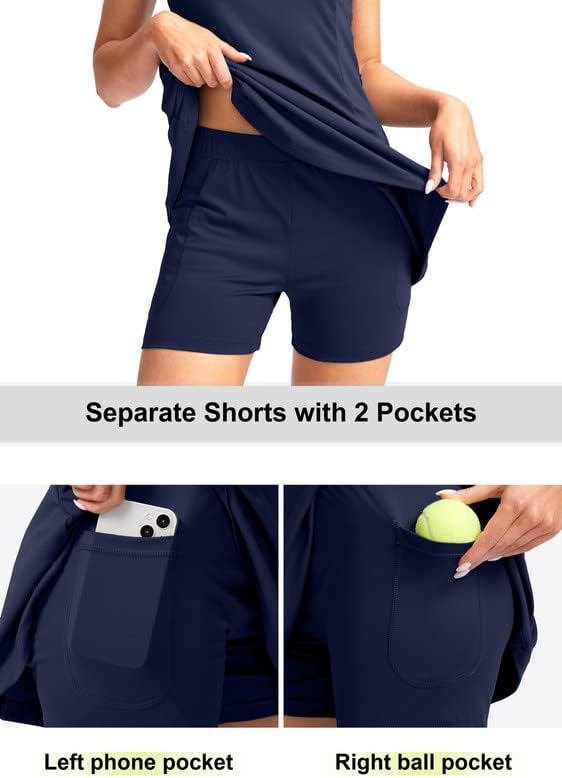 Viodia Women's Tennis Golf Dress with Shorts | Active, Exercise, Workout, Sports, Athletic, Dresses for Women, with Zipper Pockets