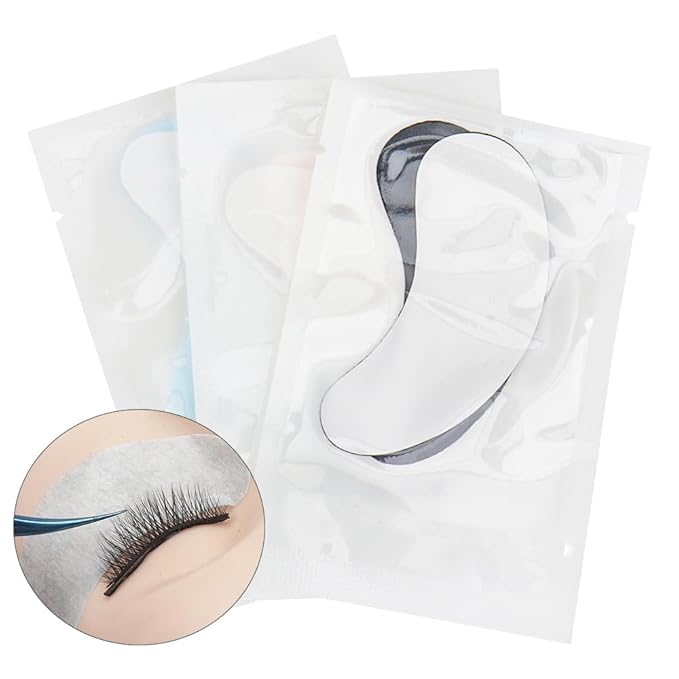 100 Pairs Hydrogel Under Eye Gel Patches Lint Free Eye Lash Pads Eyelash Extension Supplies Beauty Makeup Eye Mask Kit, Transparent/Black