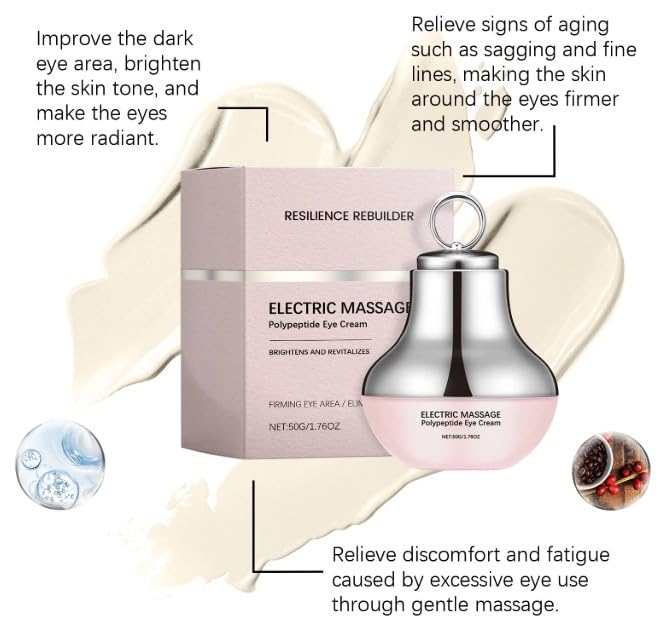 Red Light Electric Massage Eye Cream with Hyaluronic Acid, Collagen and Peptides, Anti-Aging Dark Circle Treatment, Paraben-Free Formula for All Skin Types