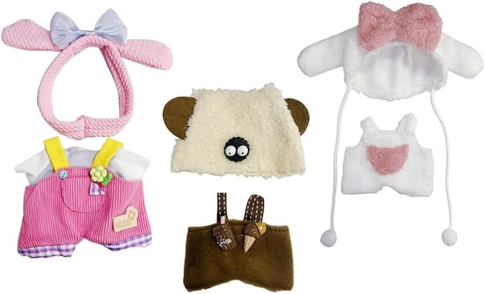 Clothes for Lebubu Dolls 17cm, Labooboo Doll Clothing Accessories Set, Lububu Designer Clothes Outfits for Plush Dolls 7 Inch, Brown Sheep, White Rabbit, Pink Rabbit, Bunny Outfits