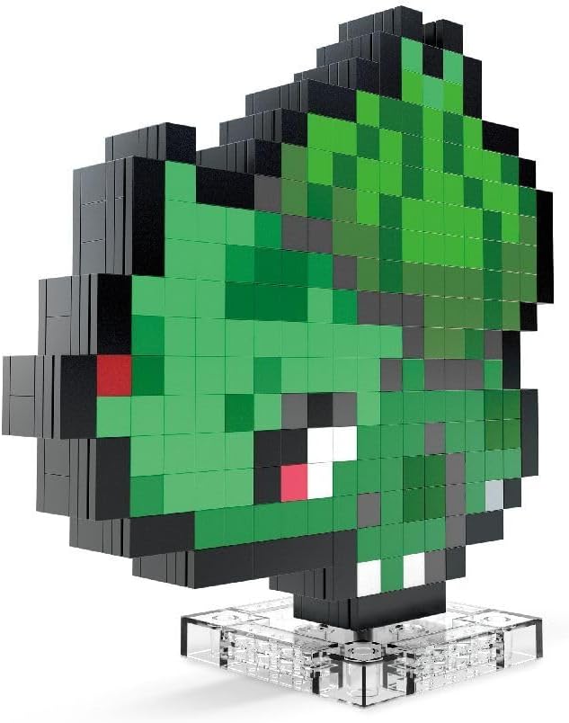 Mega Pokémon Bisasam Retro Look - 15 cm Buildable with Pixel Art Stones - Includes Wall Mounted Base for Adult Lovers and Collectors, HTH75
