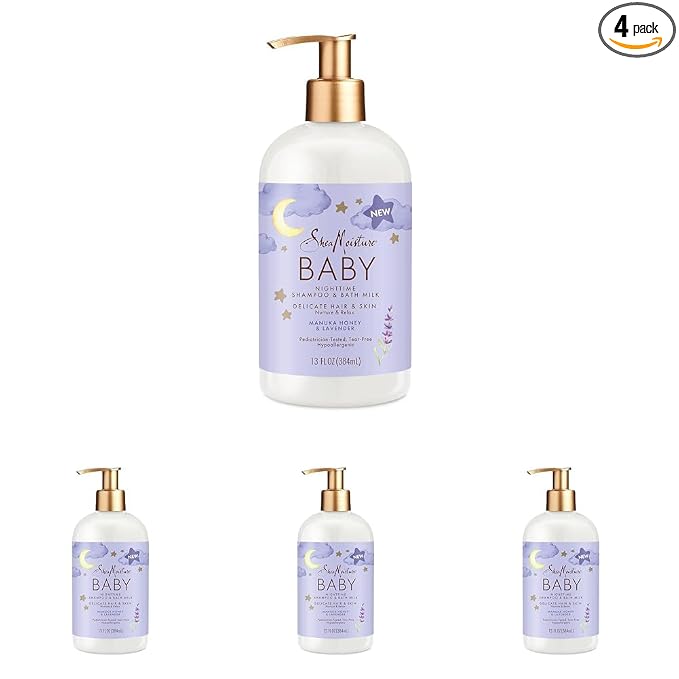 Shea Moisture Baby Shampoo & Bath Milk Manuka Honey & Lavender for Delicate Hair and Skin Nighttime Skin and Hair Care Regimen 13 oz (Pack of 4)