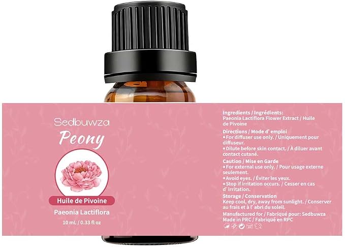Sedbuwza Peony Essential Oil, Pure Organic Peony Fragrance Oil for Diffuser, Humidifier, Soap, Candle, Perfume