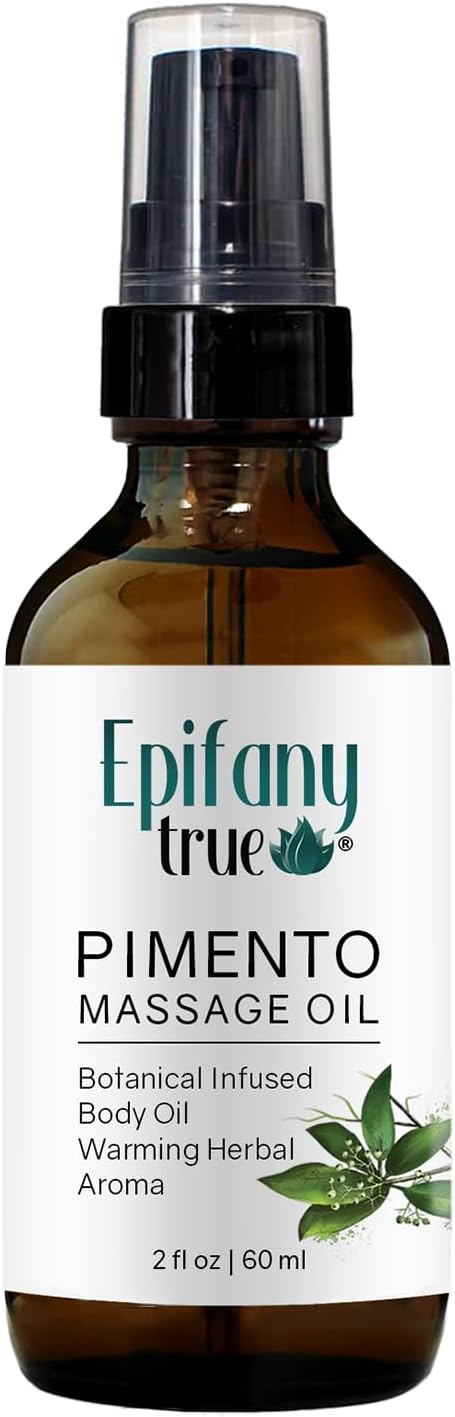 Natural Pimento Massage Oil 2oz | Botanical Infused Body Oil | Warming Herbal Aroma | Olive Oil & Jamaican Black Castor Oil