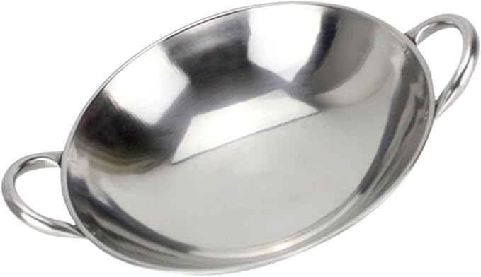 Double Handle Round Bottom Hot Pot Stainless Steel Wok Pan Induction Cooktop Skillet Kitchenware Easy to Clean