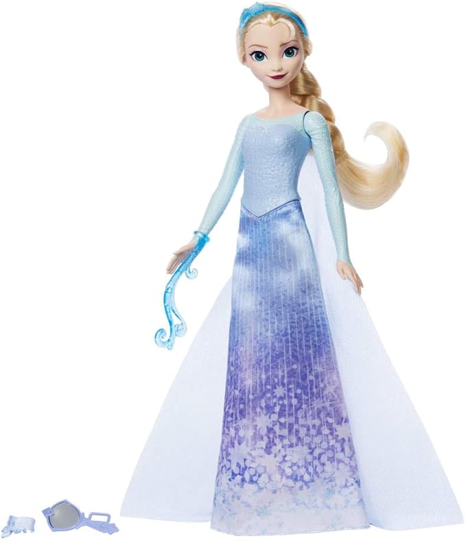 Mattel Disney Frozen Elsa Fashion Doll Set, Spin & Reveal with 11 Surprises Including 5 Accessories, 5 Stickers & Play Scene, Inspired by Disney Movie