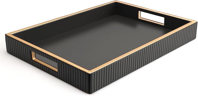 Leather Tray Desktop Storage Organizer, Rectangle Valet Tray, Black | Premium Serving Trays with Handles, Decorative Tray Desk Organizer for Sundries Cosmetics Phone Wallet Keys Cutlery