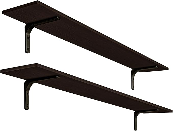 DINZI LVJ Long Wall Shelves, 55.1Inch Floating Shelves Wall Mounted, Extra Large Floating Storage Ledges with Sturdy Metal Brackets, Set of 2, for Living Room, Bathroom, Entryway, Kitchen, Espresso