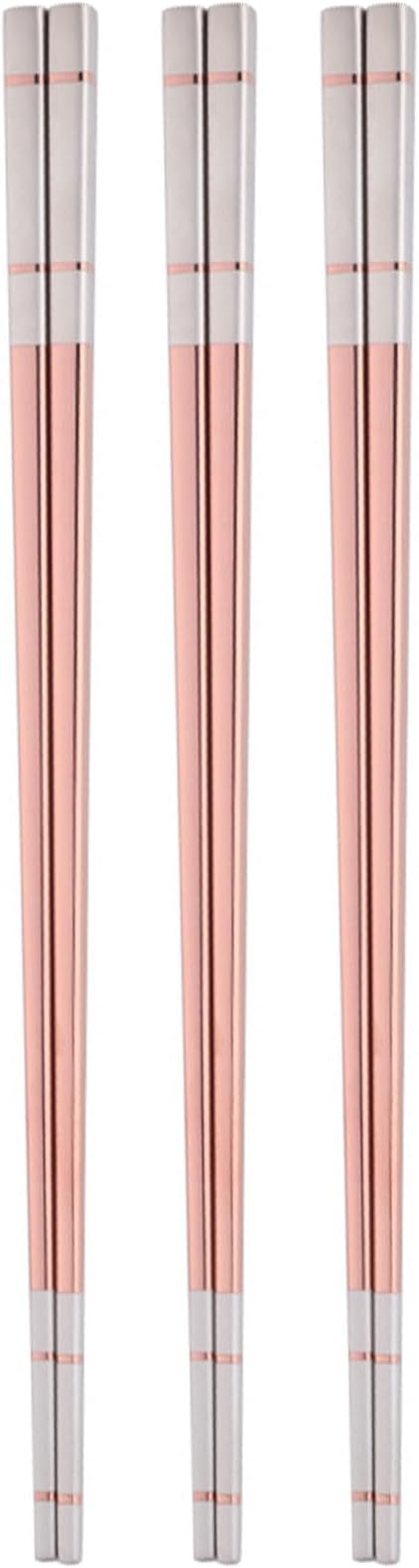 Reusable Stainless Steel Chopsticks,Dishwasher Safe , Easy to Use(3 PCS,Rose gold)