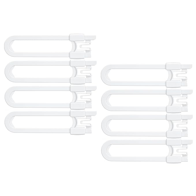 Vmaisi 8 Pack Baby Sliding Cabinet Locks - Adjustable U Shaped Child Safety Locks for Cabinets with Handles or Knobs, Childproof Latches for Kitchen Bathroom Storage Cupboards 8 Pack