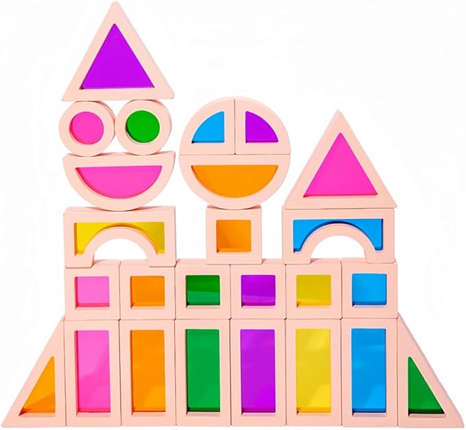 Rainbow Blocks,Acrylic Building Block,Rainbow Stacking Sensory Toys,Toys Set Colorful Preschool Learning Educational Toys for Boys and Girls, Blocks for Toddlers 1-3 (25 PCS)