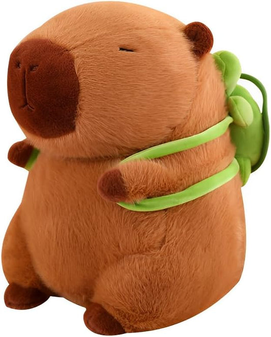 JPORSHU Capybara Plush Toy，16inch Capybara Plush with Turtle Backpack， Kawaii Stuffed Animal and Home Decor Gifts