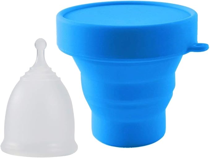 Croing 4pcs Menstrual Cup with 1 pc Sterilize Cup,Menstrual Cup Holder, Storing Period Cup(Blue and White)