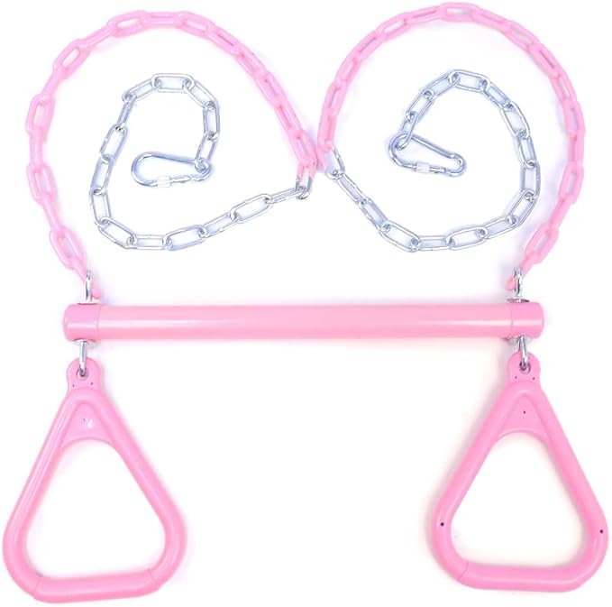 18" Pink Trapeze Swing Bar Rings 48" Heavy Duty Plastic Coated Chains Swing Set Accessories