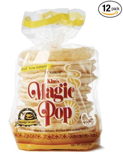 Kim's Magic Pop Honey Wheat Flavor 12-Pack: Freshly Popped Rice Cakes, Healthy Grain Snack, 0 Weight Watchers Point