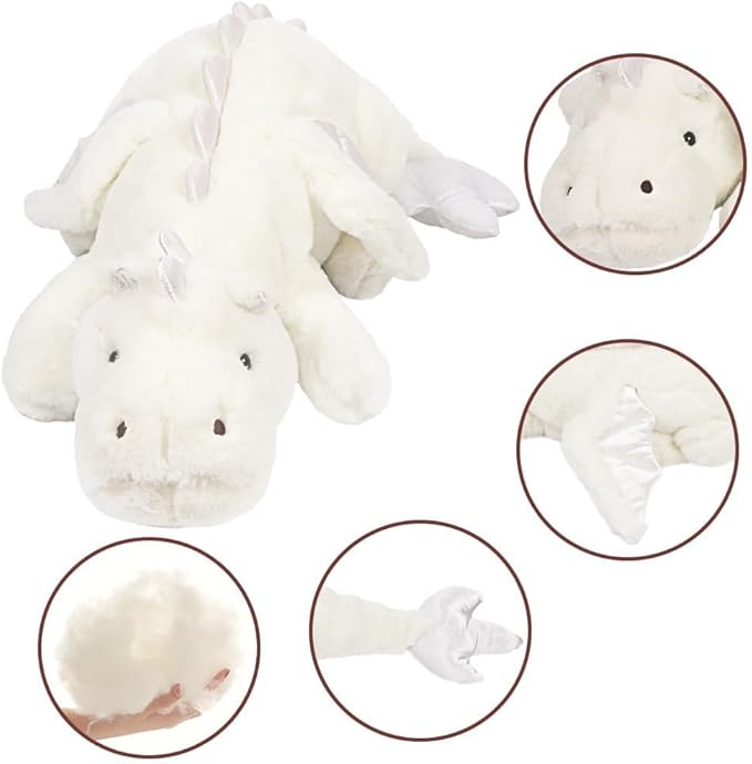 ARELUX Giant 52in 3Lb Big White Dragon Large Stuffed Animals Cute Plush Toy Fuzzy Jumbo Dinosaur Pillow Plushies with Wings Cuddly Soft Green Pterosaur Plushie for Friends Family Member