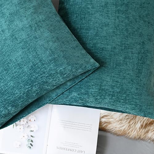 CaliTime Decorative Standard Throw Pillow Covers 26 X 20 Inches Teal | Pack of 2, Cozy Chenille Cushion Cases for Sofa Bed Living Room Farmhouse Home