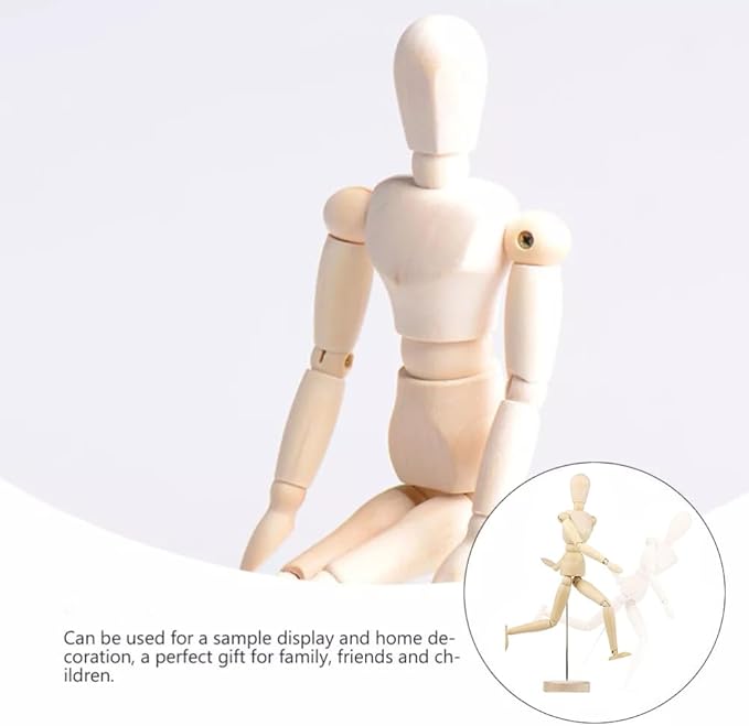 2 Pack Drawing Mannequin,8in Mini Posable Wooden Figurines Dummy,Art Drawing Figure Model Dolls for Home Office Desk Décor Sketching Painting,Body Action Figure Artists Gifts