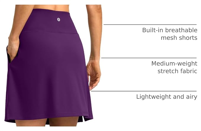 18" Skorts for Women 3 Pockets High Waist Long Athletic Tennis Skirt Golf Skort for Casual Summer Travel
